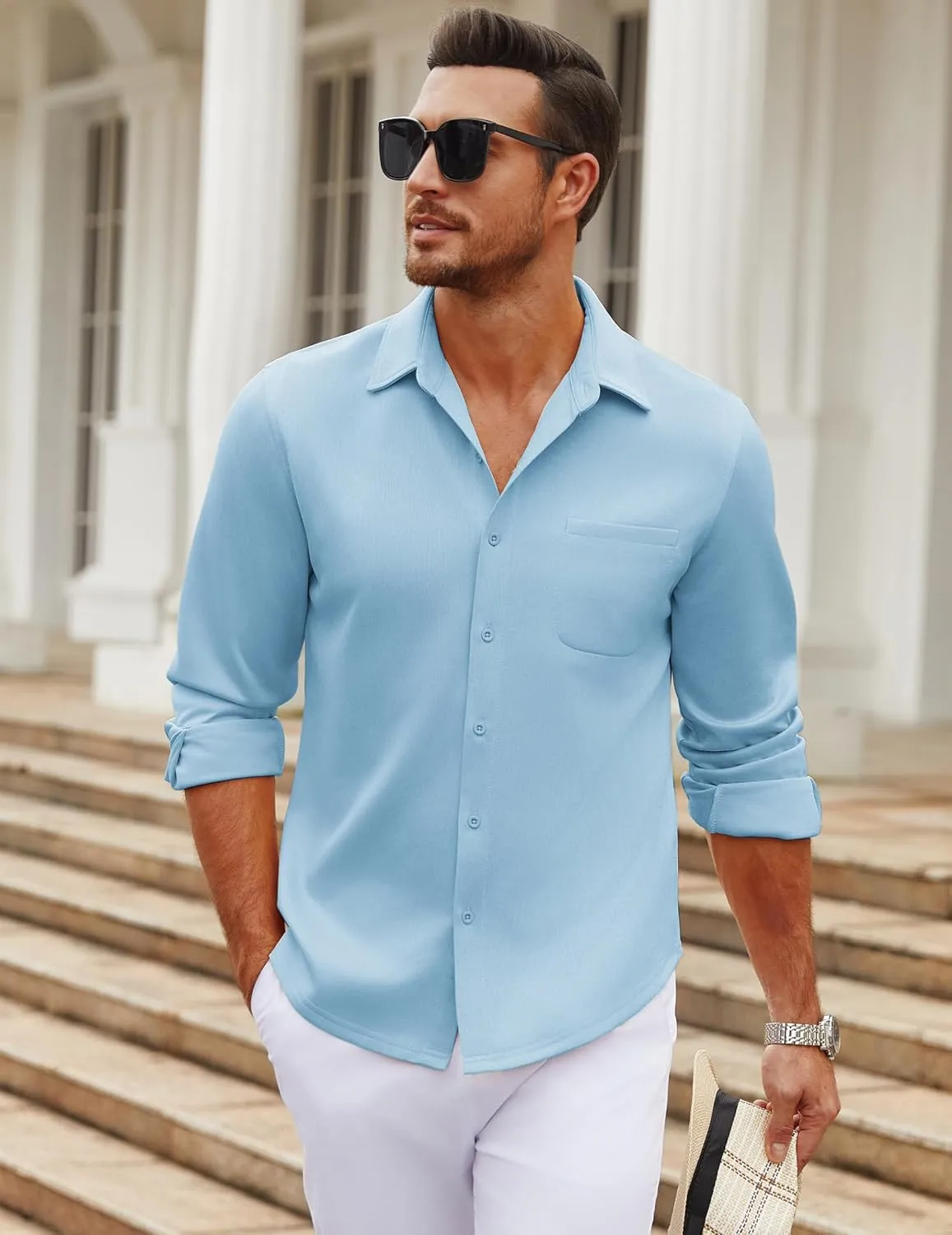 COOFANDY Men's Long Sleeve Wrinkle Free Shirt Casual Button Down Shirts Stretch Dress Shirt with Pocket