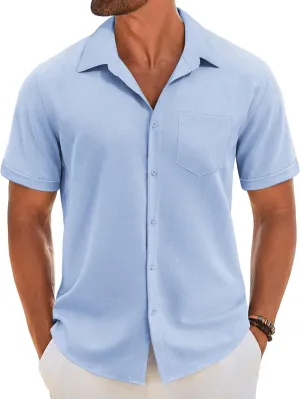COOFANDY Men's Short Sleeve Button Down Shirt Casual Linen Shirts Summer Beach Vacation Shirt with Pocket