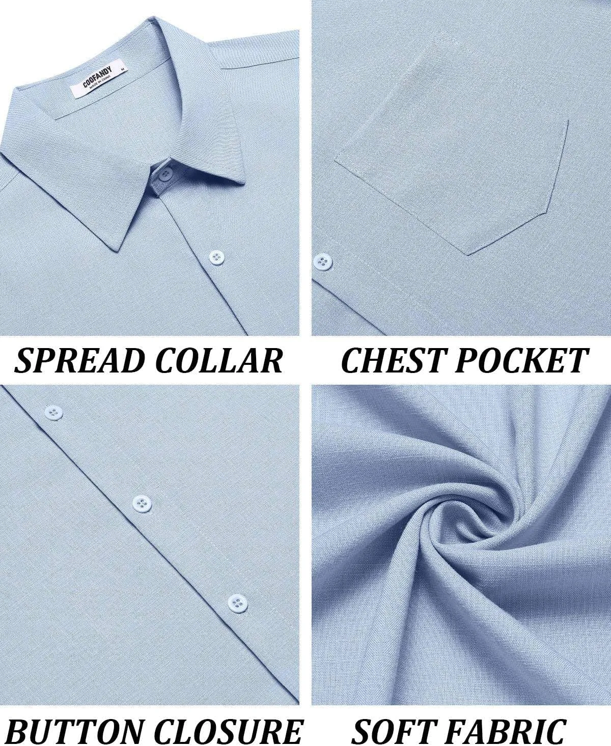 COOFANDY Men's Short Sleeve Button Down Shirt Casual Linen Shirts Summer Beach Vacation Shirt with Pocket