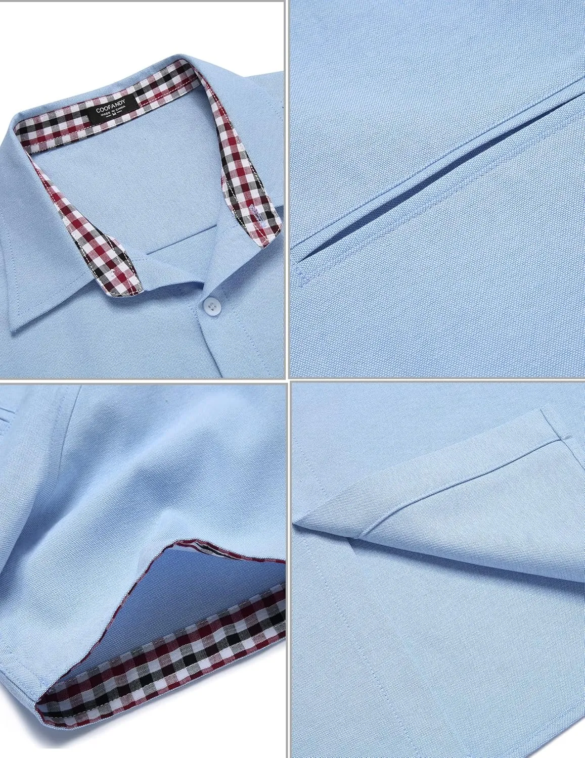 COOFANDY Men's Short Sleeve Oxford Dress Shirt Chambray Button Down Work Shirt Casual Plaid Collar Shirts