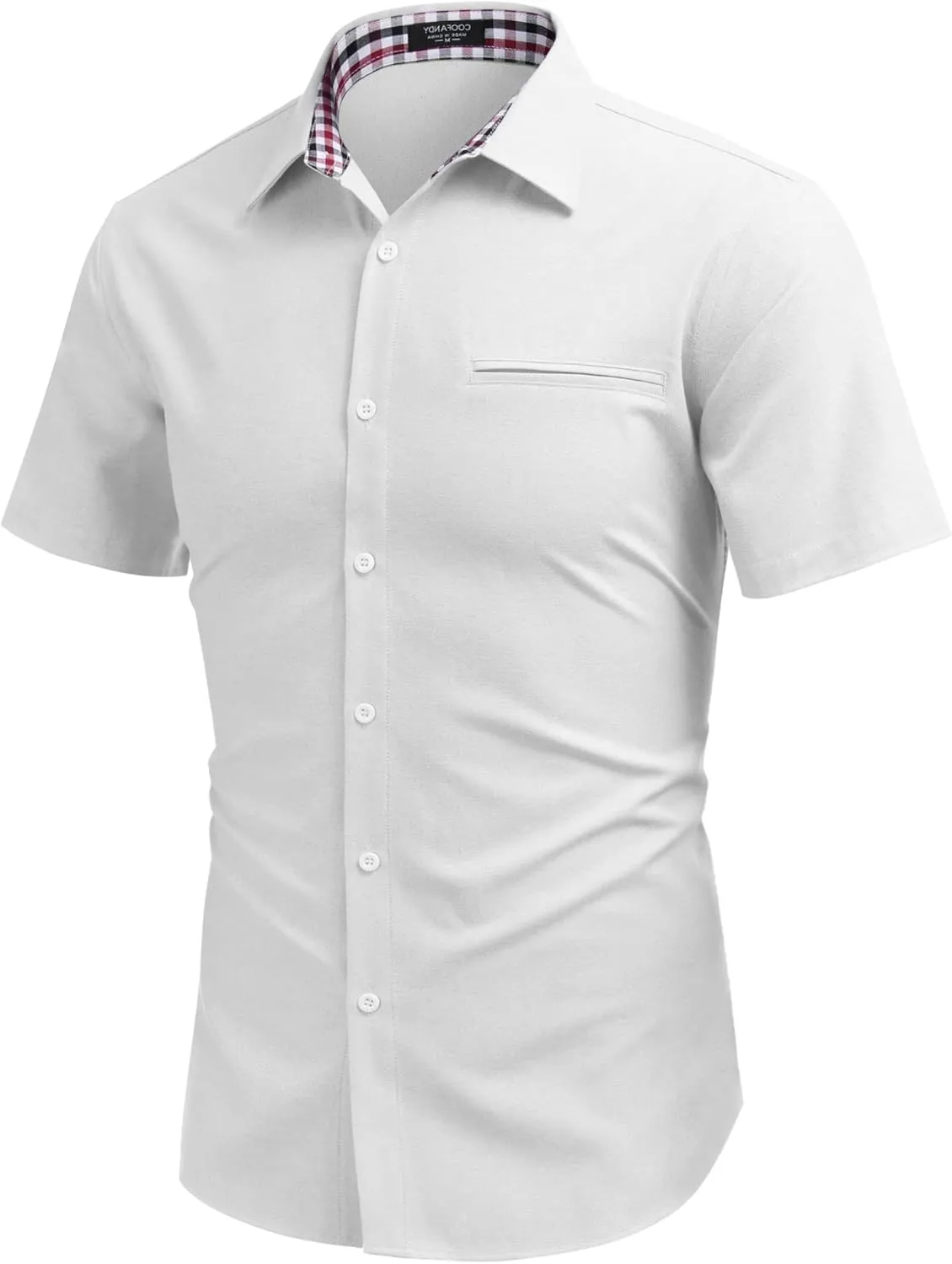 COOFANDY Men's Short Sleeve Oxford Dress Shirt Chambray Button Down Work Shirt Casual Plaid Collar Shirts