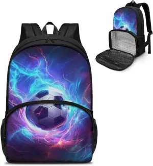 Cooler Backpack with Lunch Compartment, Blue and Purple Lightning Football Backpack with Insulated Warm Bag for Men Women School Work, Picnics, Hiking, Park or Day Trips