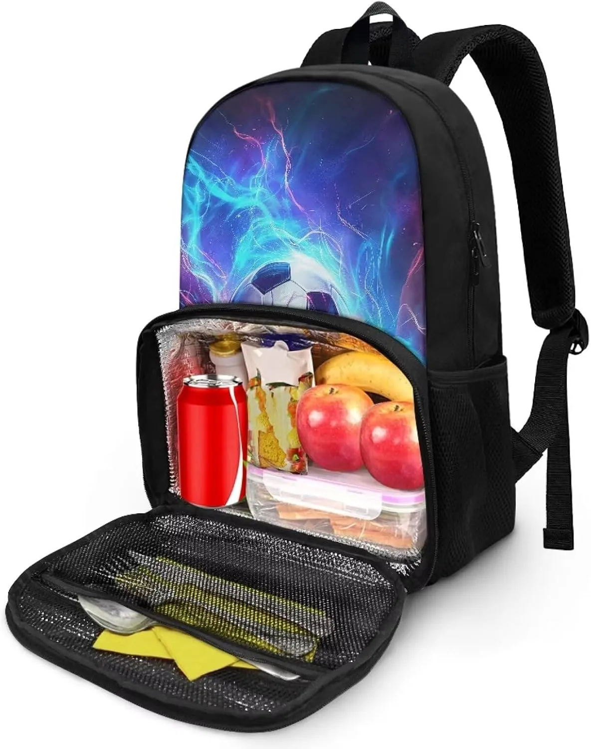 Cooler Backpack with Lunch Compartment, Blue and Purple Lightning Football Backpack with Insulated Warm Bag for Men Women School Work, Picnics, Hiking, Park or Day Trips