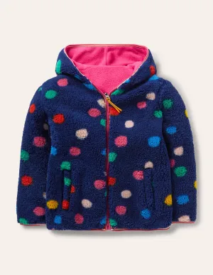 Cosy Reversible Fleece Hoodie-Starboard Blue Multi Spot