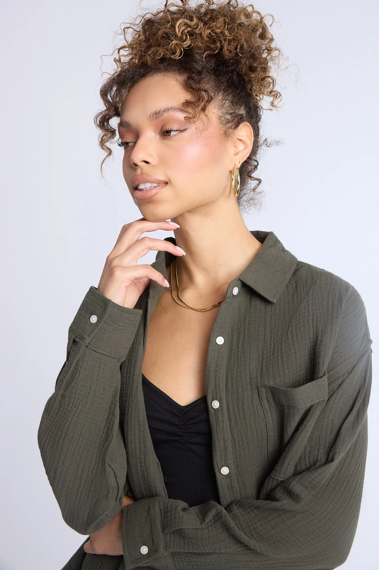 Cotton Gauzy Button-Up Oversized Shirt
