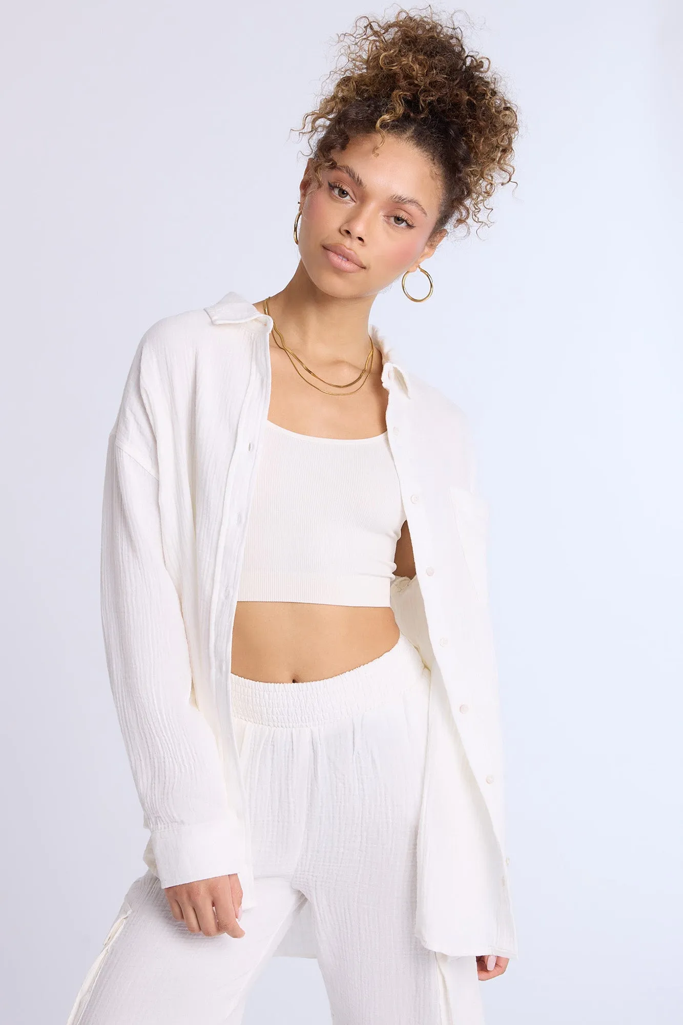 Cotton Gauzy Button-Up Oversized Shirt