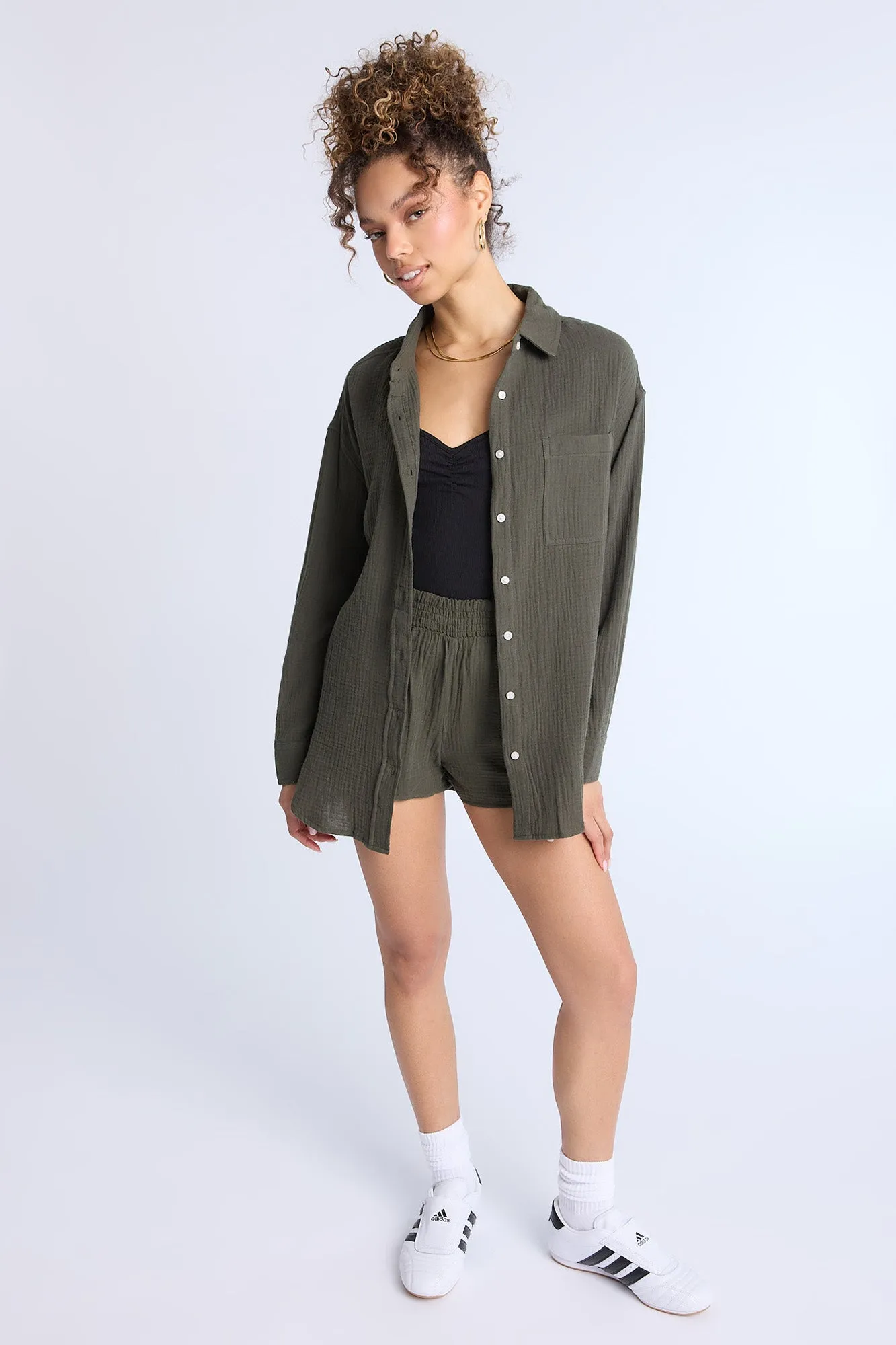 Cotton Gauzy Button-Up Oversized Shirt