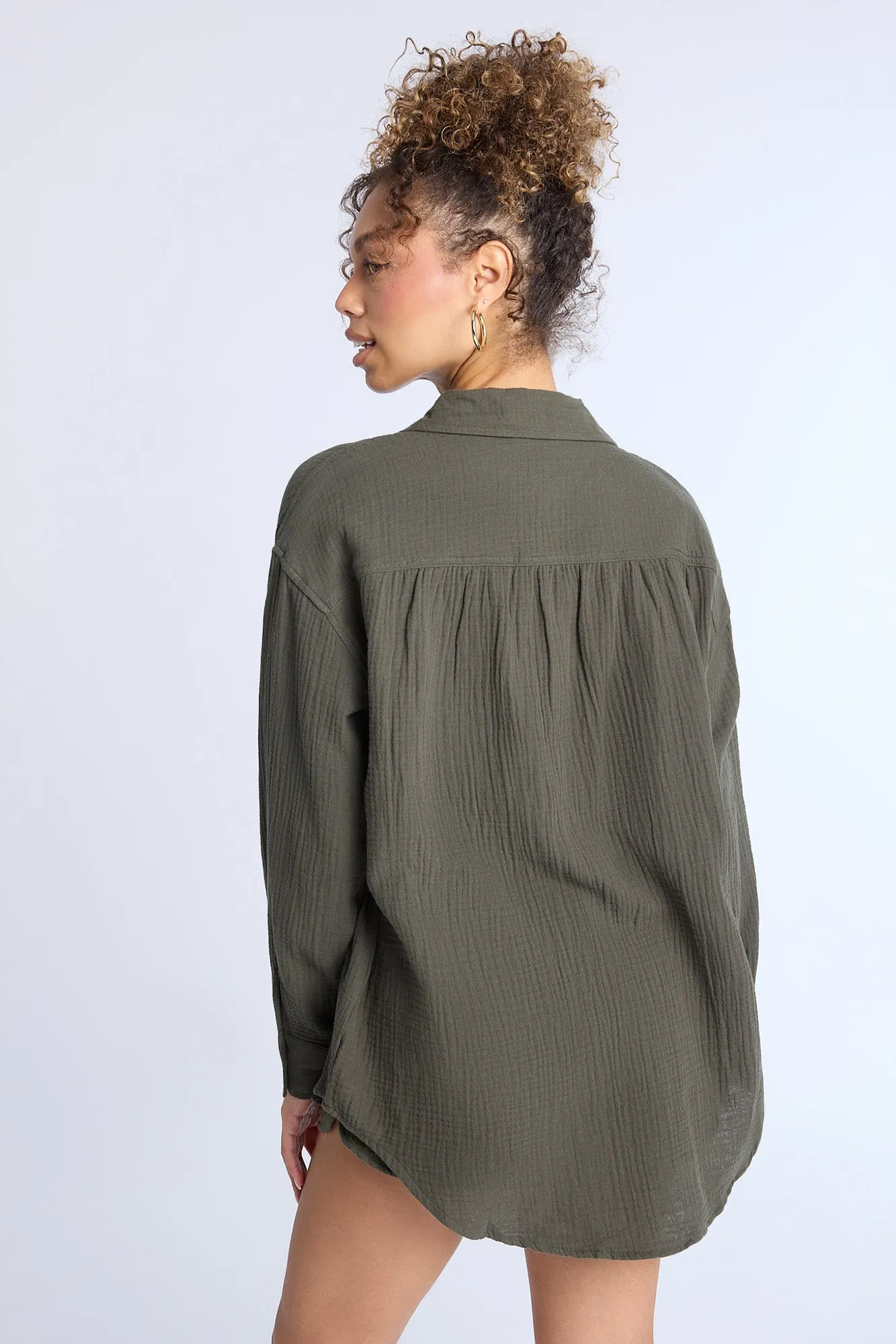 Cotton Gauzy Button-Up Oversized Shirt