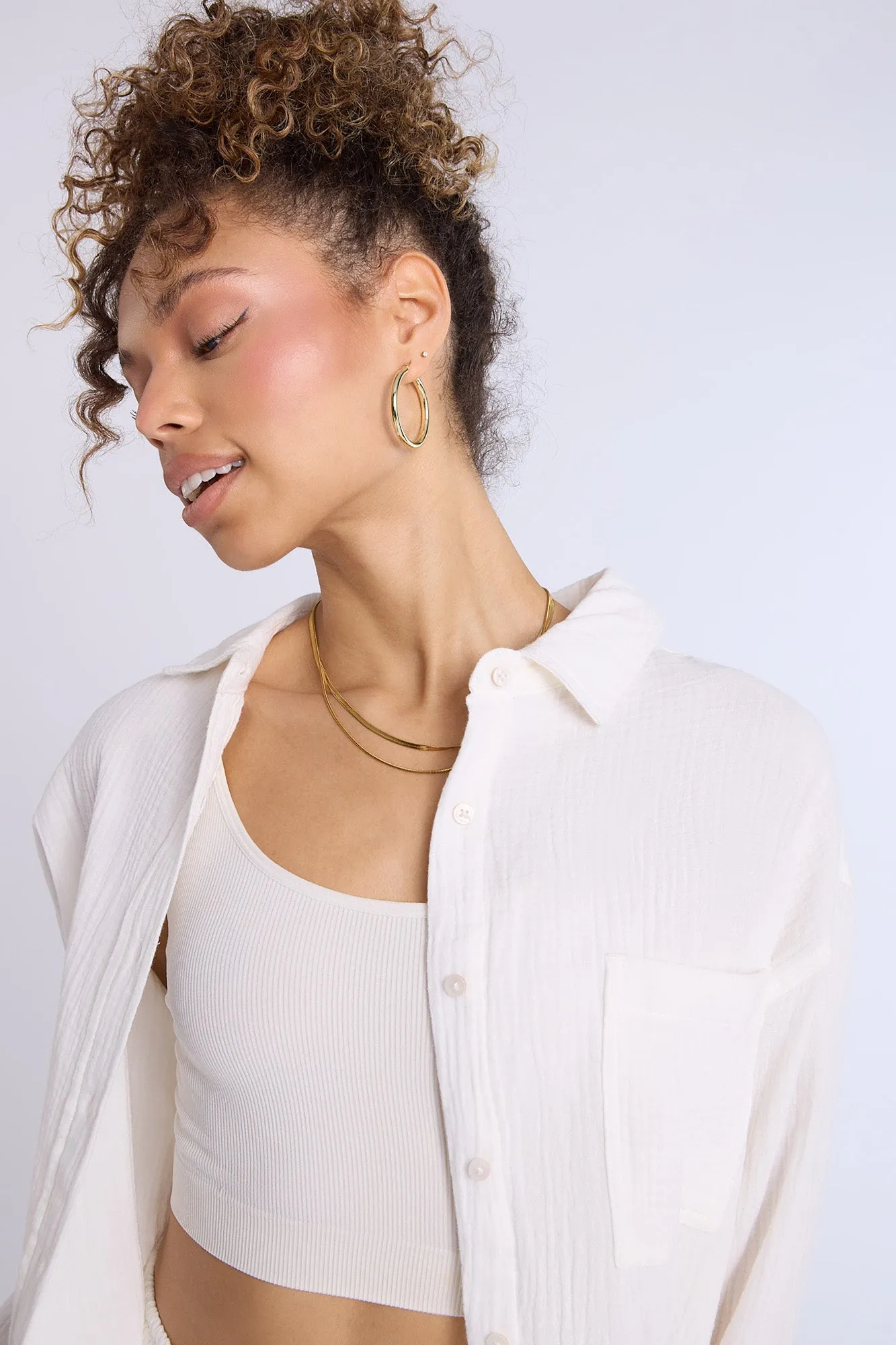 Cotton Gauzy Button-Up Oversized Shirt