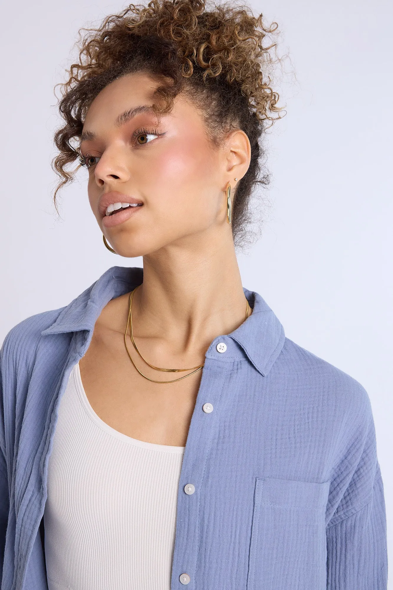 Cotton Gauzy Button-Up Oversized Shirt