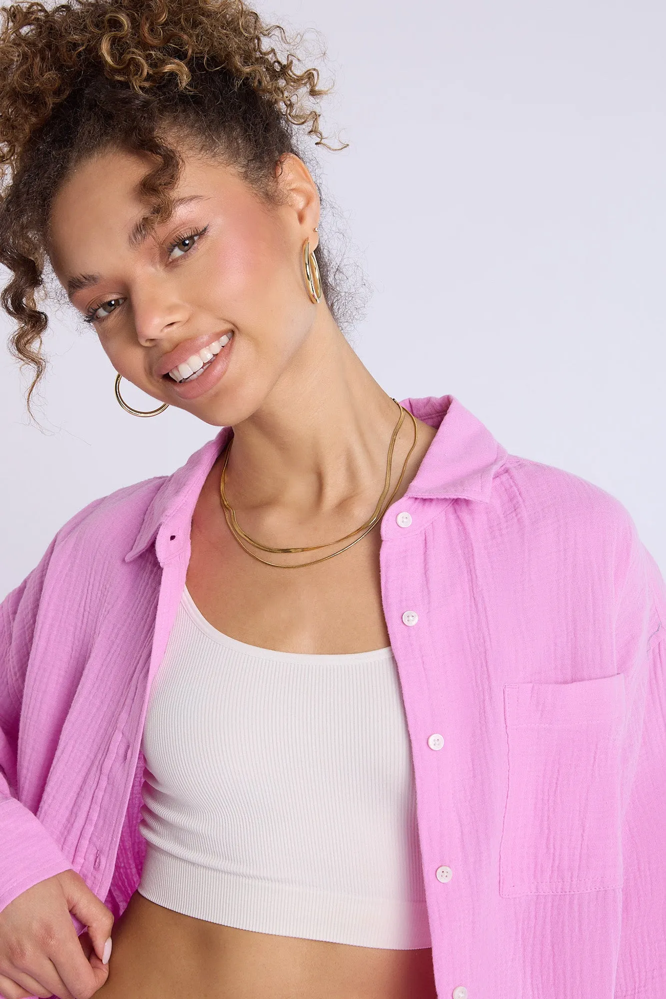 Cotton Gauzy Button-Up Oversized Shirt