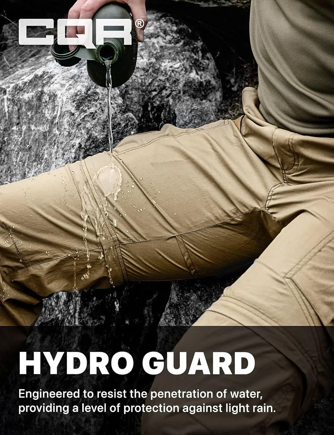 CQR Men's Convertible Cargo Tactical Pants, Water Resistant Outdoor Hiking Pants, Zip Off Lightweight Stretch Work Pants