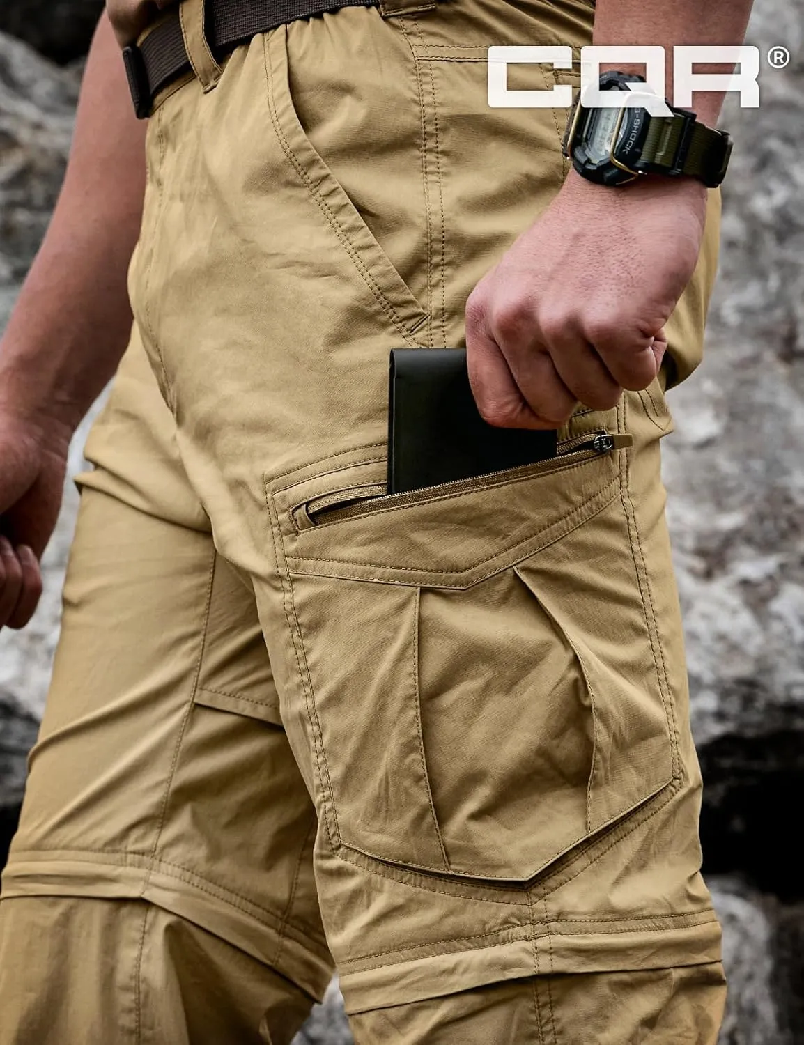 CQR Men's Convertible Cargo Tactical Pants, Water Resistant Outdoor Hiking Pants, Zip Off Lightweight Stretch Work Pants