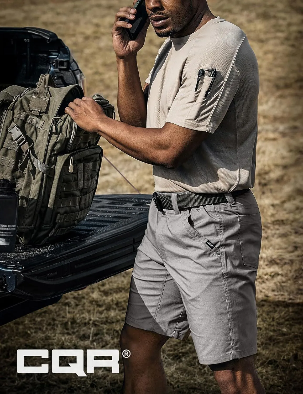 CQR Men's Flex Casual Cargo Shorts, Lightweight Water Resistant Golf Shorts, Stretch Tactical Work Shorts with Multi-Pocket