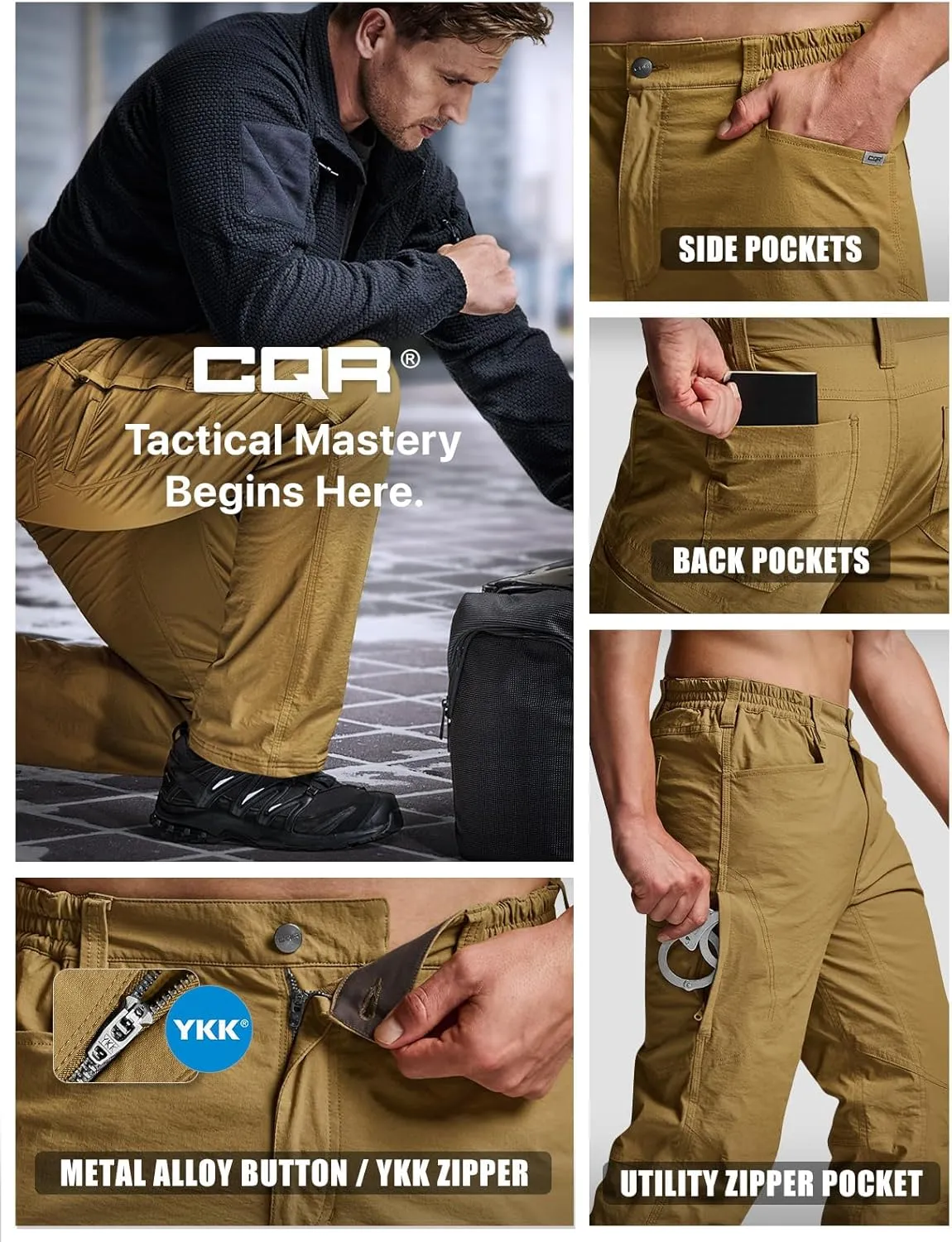 CQR Men's Winter Fleece Lined Pants, Water-Resistant Outdoor Stretch Work Pants, Windproof Casual Pants with Pockets