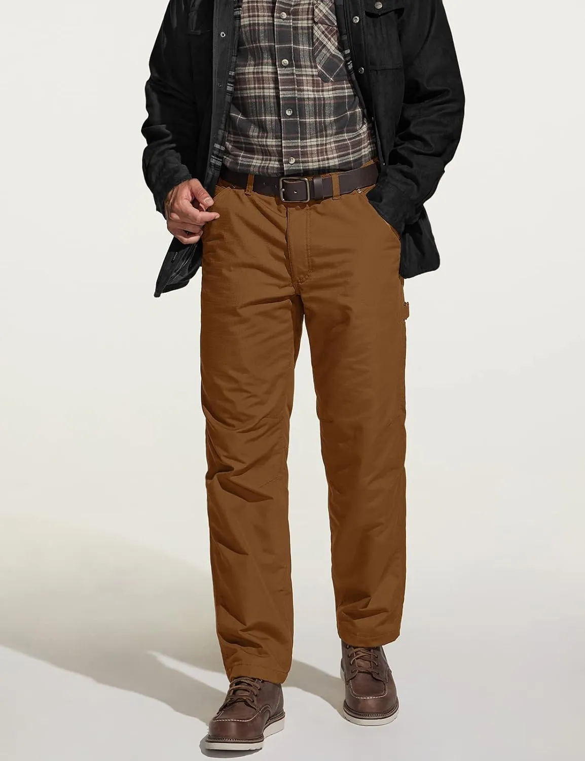 CQR Men's Winter Fleece Lined Pants, Water-Resistant Outdoor Stretch Work Pants, Windproof Casual Pants with Pockets