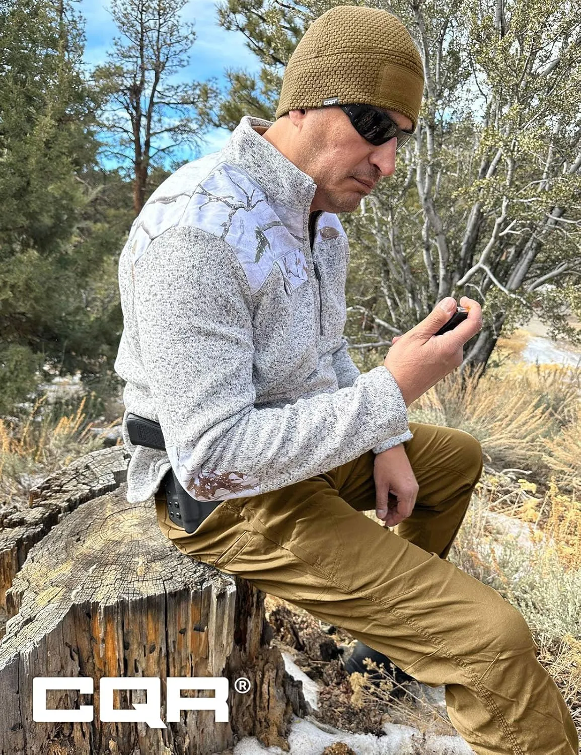 CQR Men's Winter Fleece Lined Pants, Water-Resistant Outdoor Stretch Work Pants, Windproof Casual Pants with Pockets
