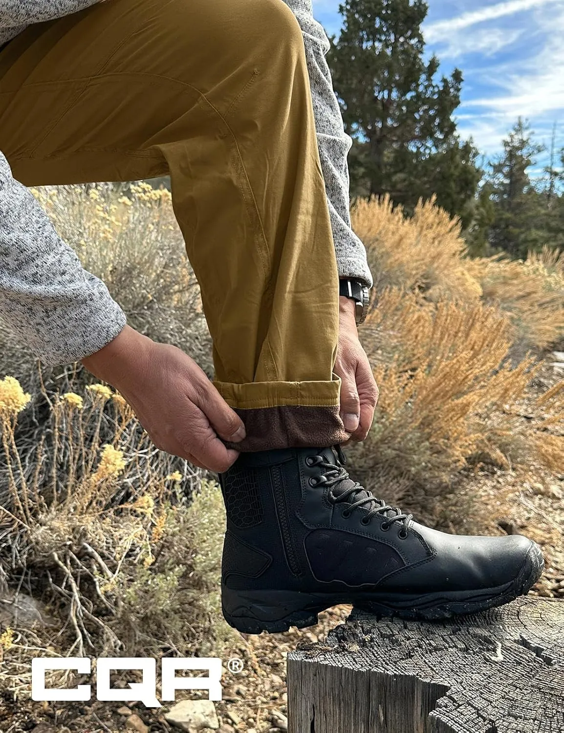 CQR Men's Winter Fleece Lined Pants, Water-Resistant Outdoor Stretch Work Pants, Windproof Casual Pants with Pockets