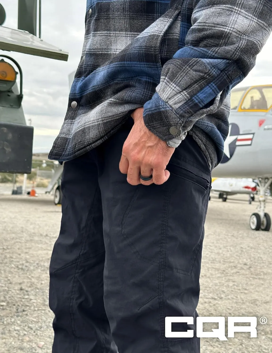 CQR Men's Winter Fleece Lined Pants, Water-Resistant Outdoor Stretch Work Pants, Windproof Casual Pants with Pockets