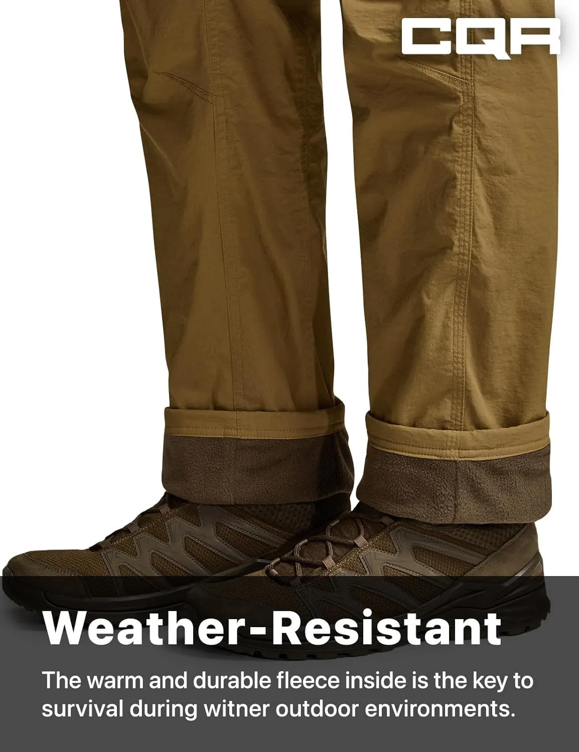 CQR Men's Winter Fleece Lined Pants, Water-Resistant Outdoor Stretch Work Pants, Windproof Casual Pants with Pockets