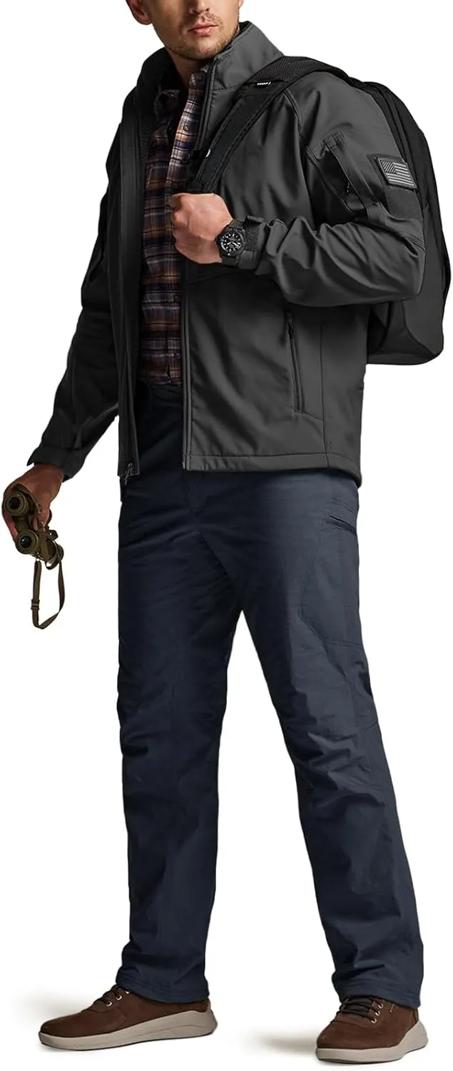 CQR Men's Winter Fleece Lined Pants, Water-Resistant Outdoor Stretch Work Pants, Windproof Casual Pants with Pockets