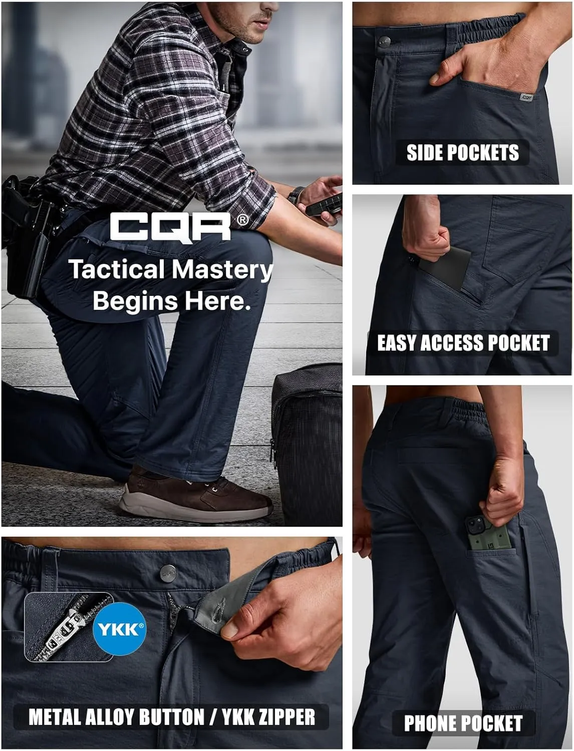 CQR Men's Winter Fleece Lined Pants, Water-Resistant Outdoor Stretch Work Pants, Windproof Casual Pants with Pockets
