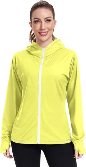 Cream Womens UPF Hoodie UPF 50  Sun Protection Jacket Hooded Women's Hoodie Zip Front Rash Guard