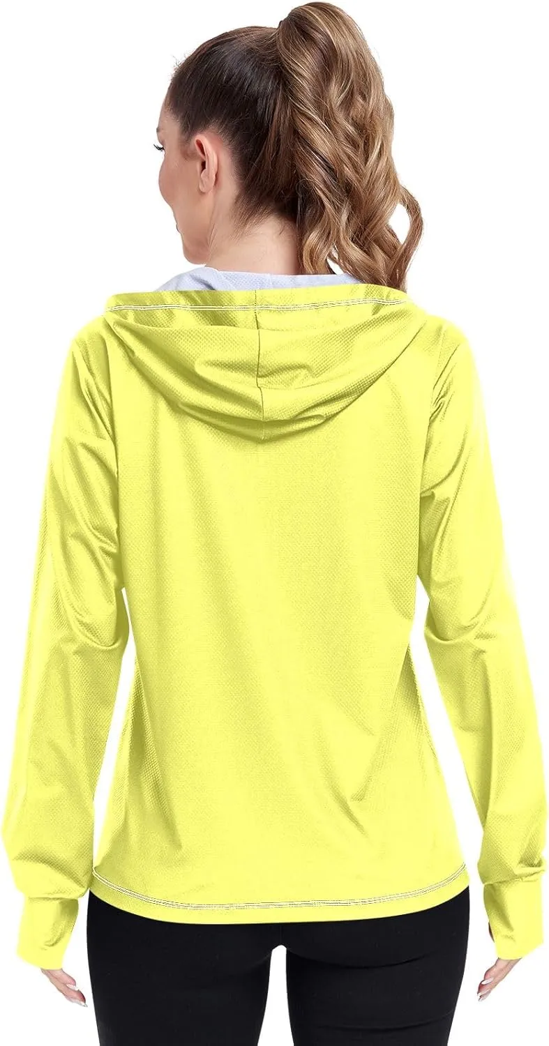 Cream Womens UPF Hoodie UPF 50  Sun Protection Jacket Hooded Women's Hoodie Zip Front Rash Guard