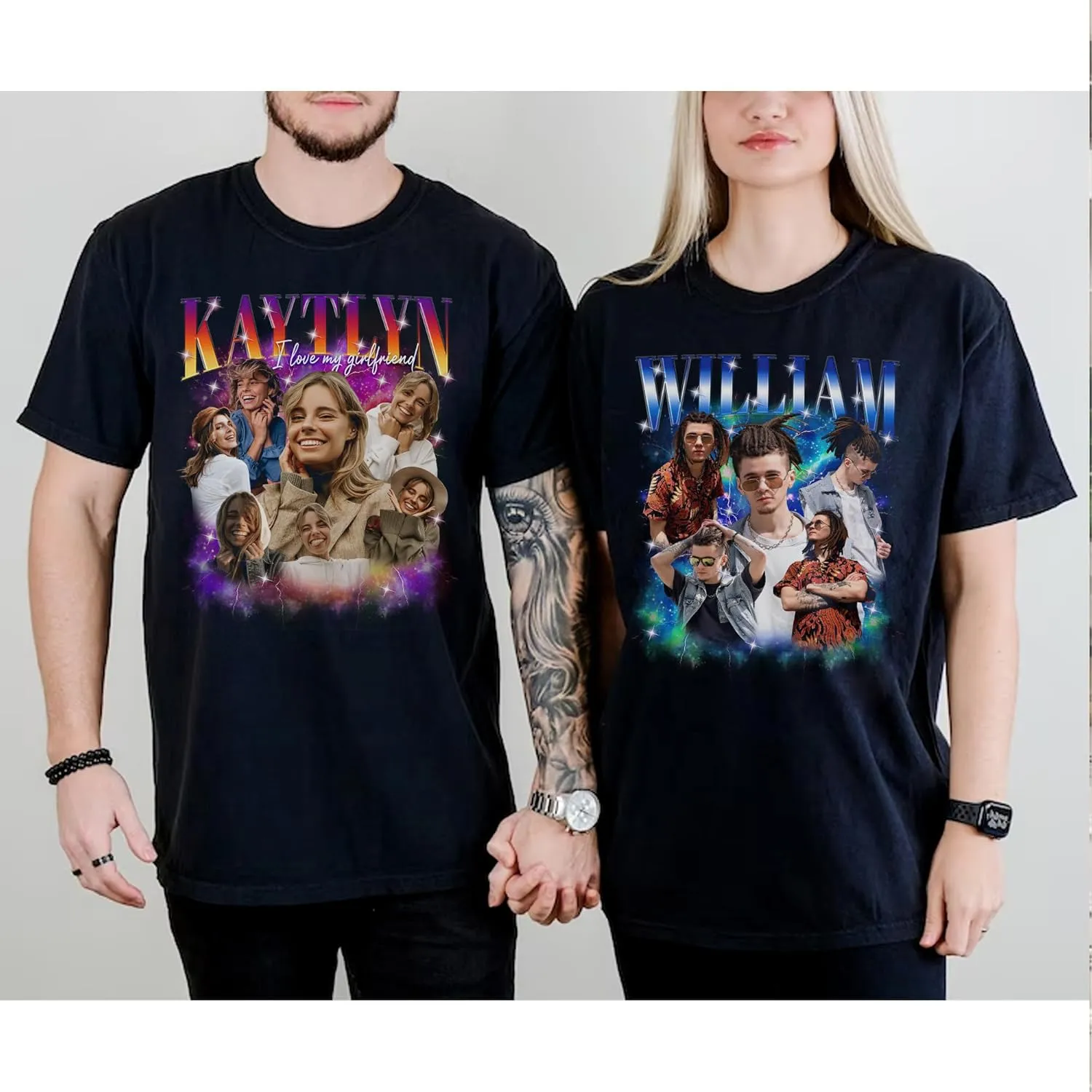 Custom Photo Bootleg Rap Shirt with Girlfriend's Face for Boyfriend - Vintage Graphic Shirt for Men