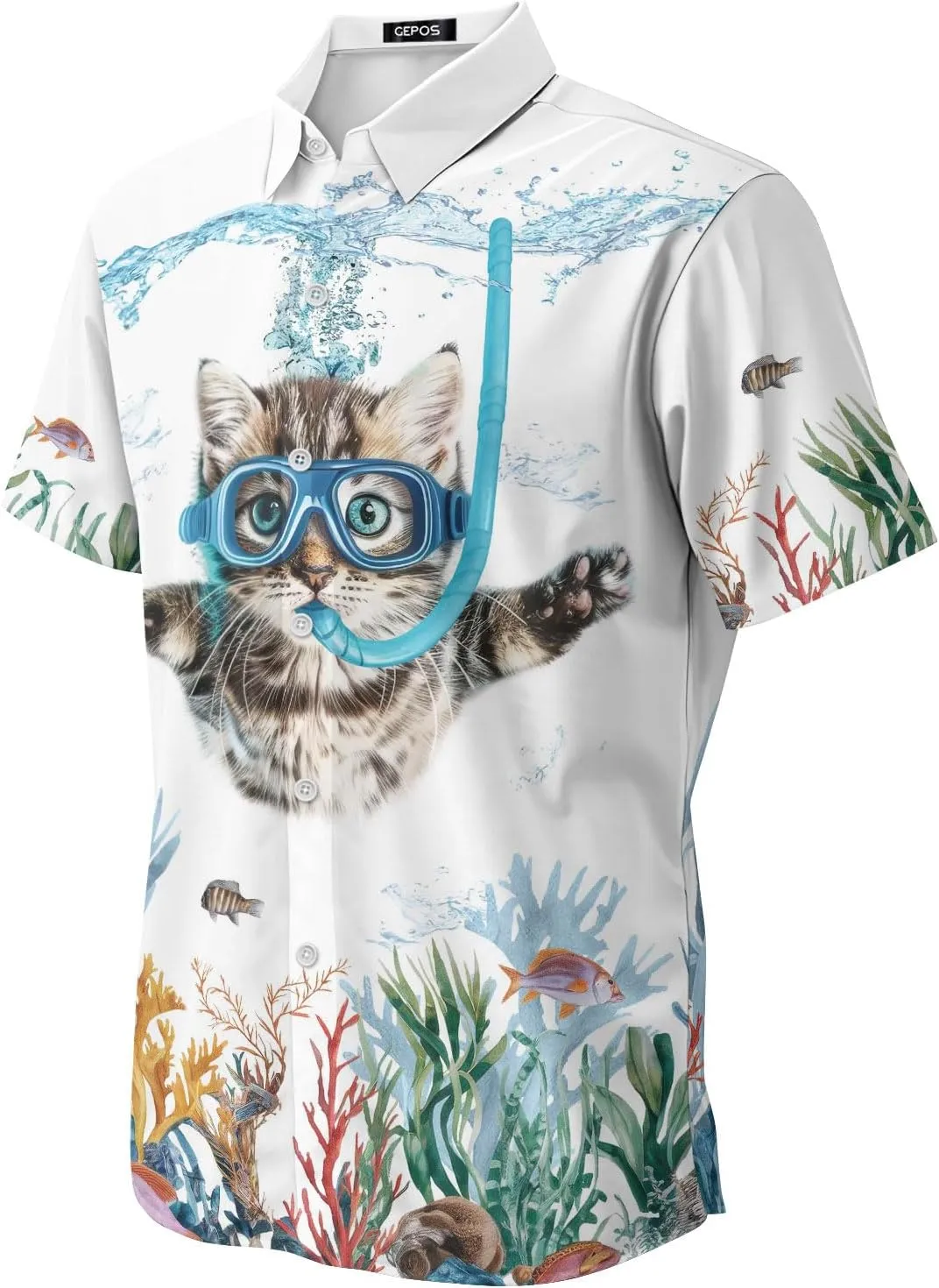 Cute Cat Print Hawaiian Shirt, Vintage Cat Short Sleeve Button Shirt, Summer Gifts, Birthday Gifts