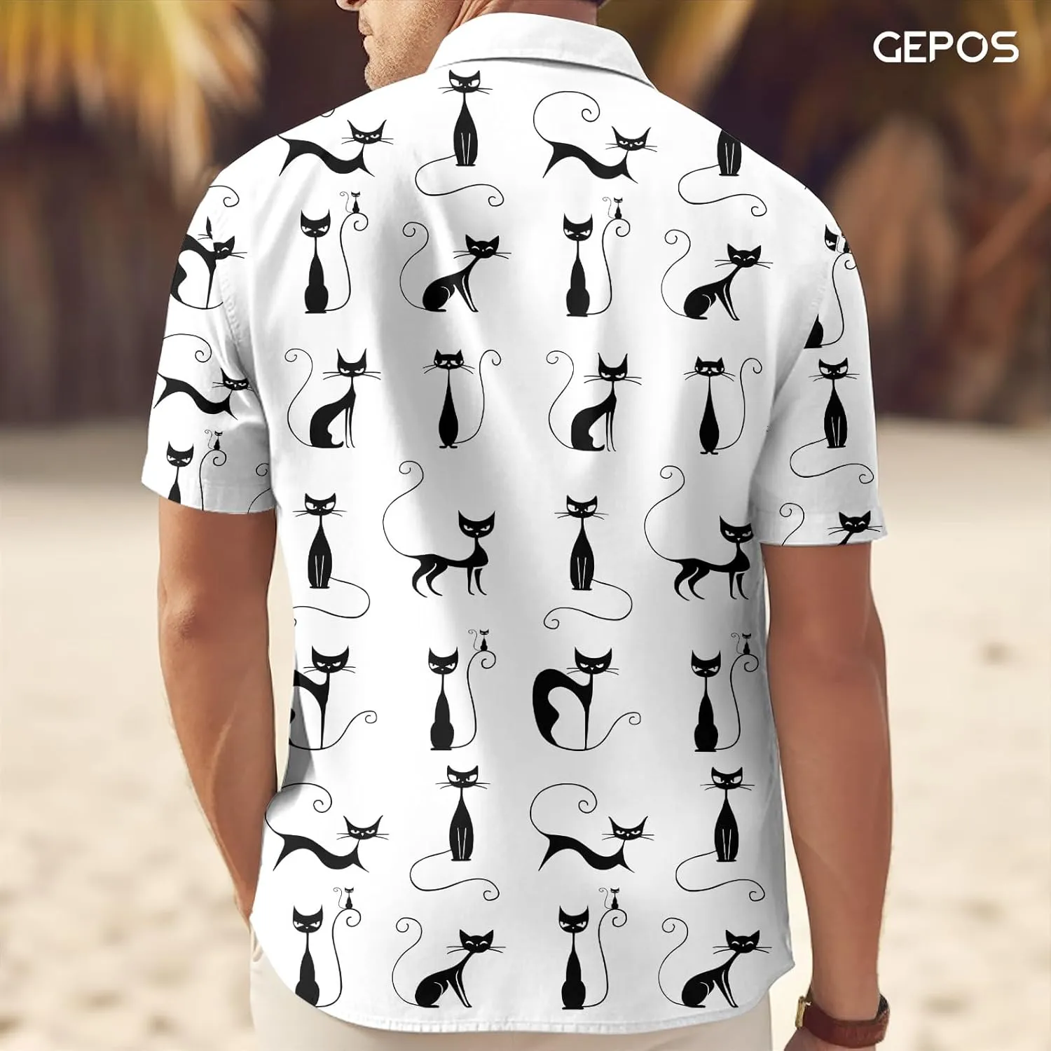 Cute Cat Print Hawaiian Shirt, Vintage Cat Short Sleeve Button Shirt, Summer Gifts, Birthday Gifts