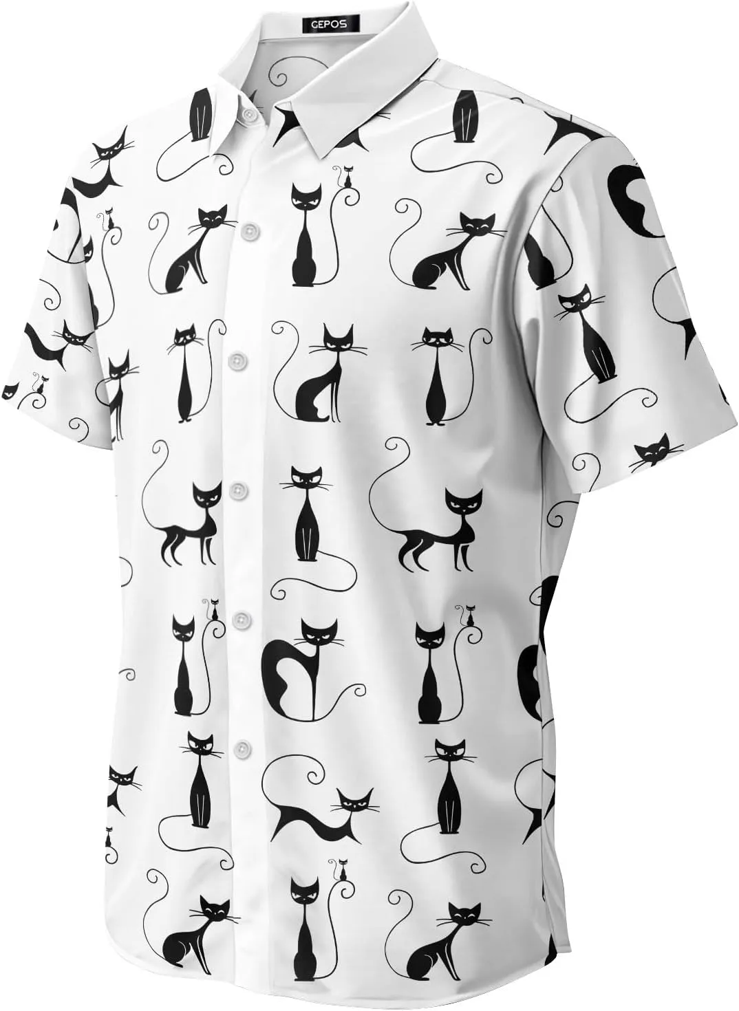 Cute Cat Print Hawaiian Shirt, Vintage Cat Short Sleeve Button Shirt, Summer Gifts, Birthday Gifts