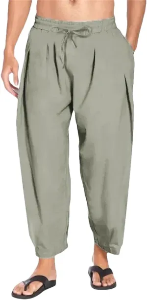 Dcvmvmn Mens Harem Pants Men Cotton Linen Lightweight Solid Color Trousers Beach Track Pants Breathable Pants