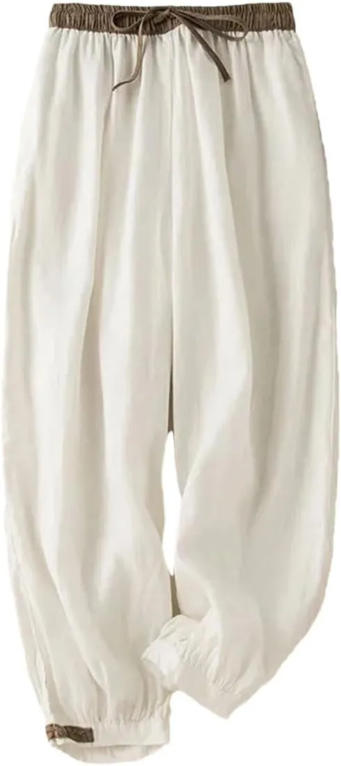 Dcvmvmn Women's High Waist Harem Pants Loose Casual Elastic Lace-Up Ankle-Length Trousers with Drawstring