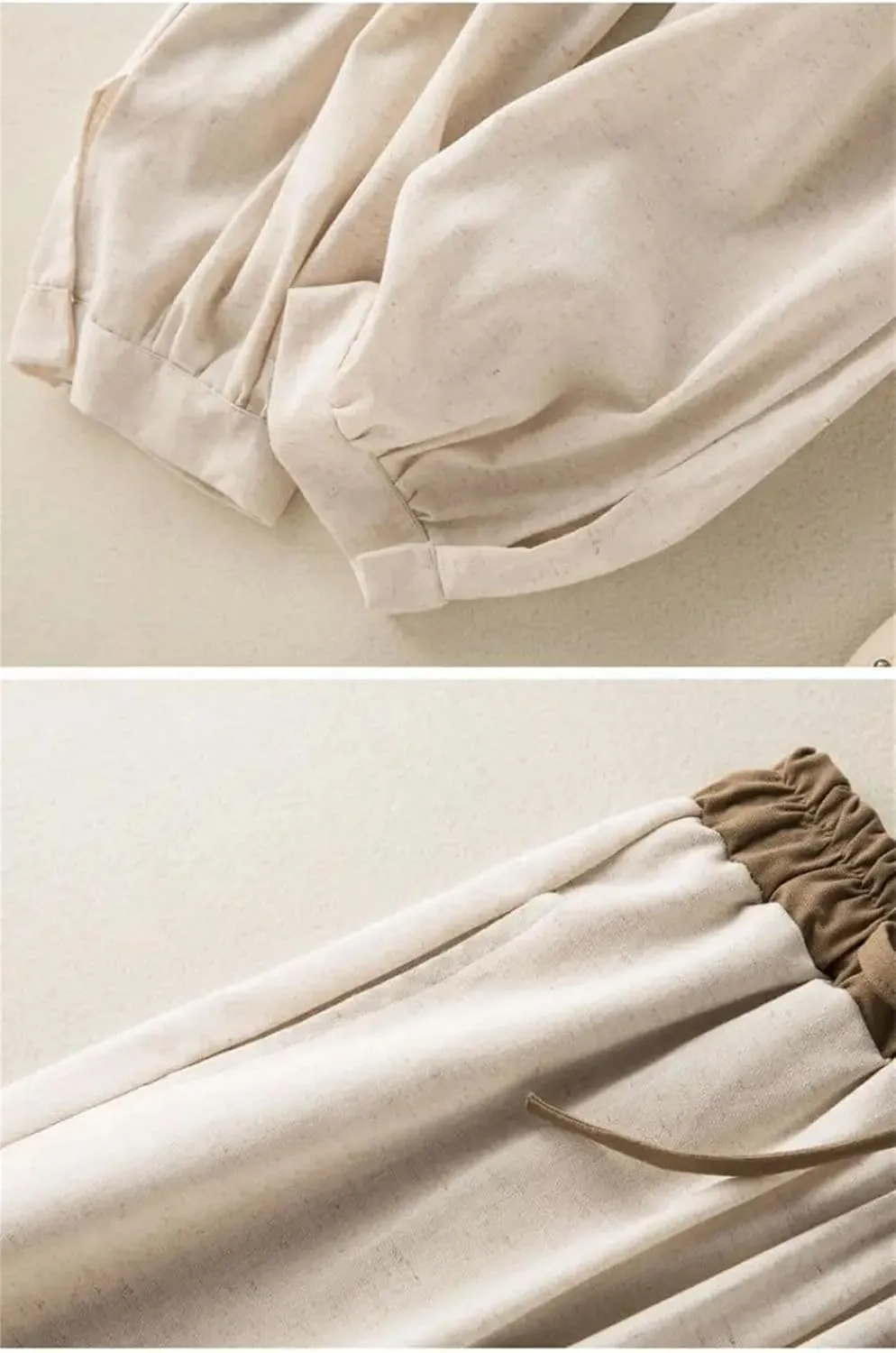 Dcvmvmn Women's High Waist Harem Pants Loose Casual Elastic Lace-Up Ankle-Length Trousers with Drawstring