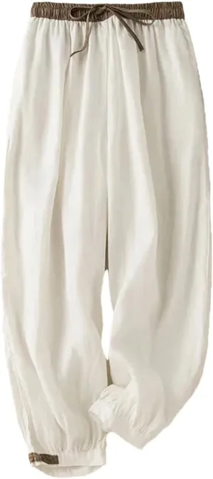 Dcvmvmn Women's High Waist Harem Pants Loose Casual Elastic Lace-Up Ankle-Length Trousers with Drawstring