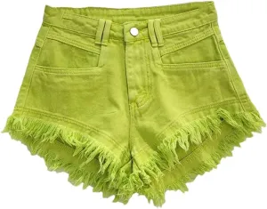 Denim Shorts Women Hot Pants Woman's Clothing All-Match Wide-Leg Ripped Tassel Shorts Denim Shorts