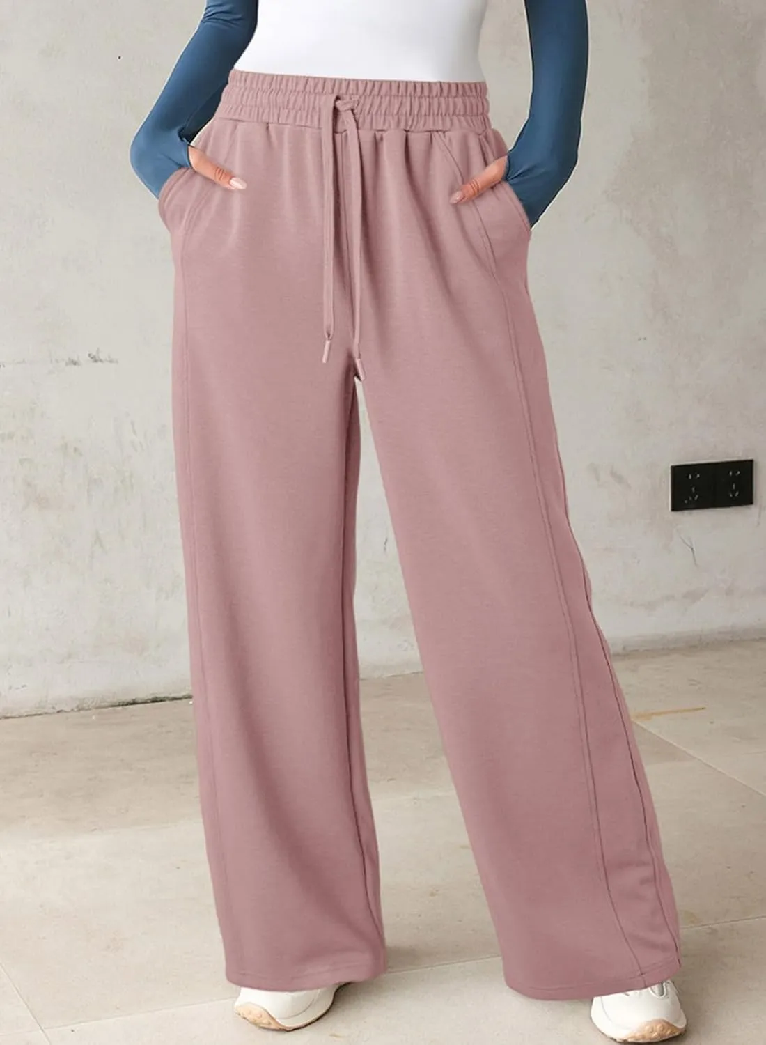 Dokotoo Women's Wide Leg Pants 2024 Flowy Casual Pants Straight Leg Elastic Waisted Stretch Palazzo Pants