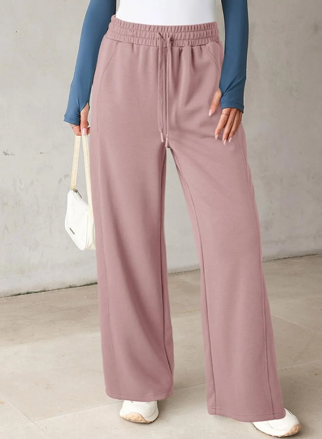 Dokotoo Women's Wide Leg Pants 2024 Flowy Casual Pants Straight Leg Elastic Waisted Stretch Palazzo Pants