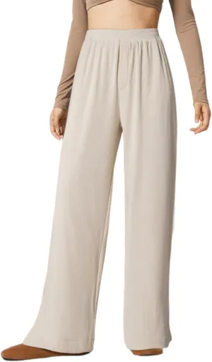 Dokotoo Women's Wide Leg Pants Trendy Casual Pants for Women 2024 Fall Ribbed Knit Waisted Baggy Pants