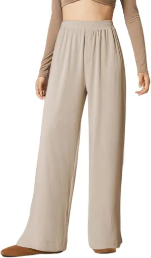 Dokotoo Women's Wide Leg Pants Trendy Casual Pants for Women 2024 Fall Ribbed Knit Waisted Baggy Pants