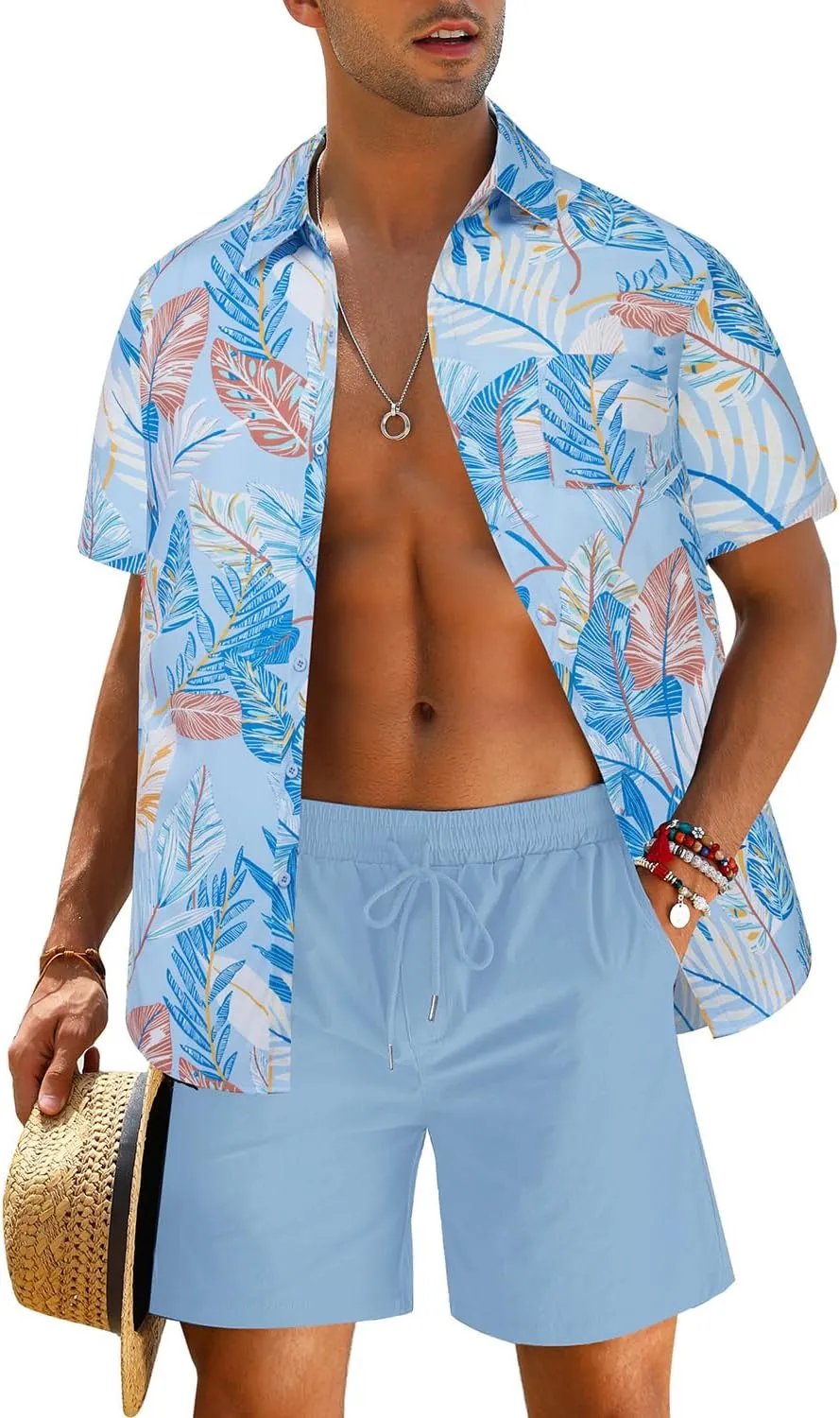 EISHOPEER Men's Flower Shirt Hawaiian Sets Casual Button Down Short Sleeve Shirt and Solid Quick Dry Beach Shorts S-3XL