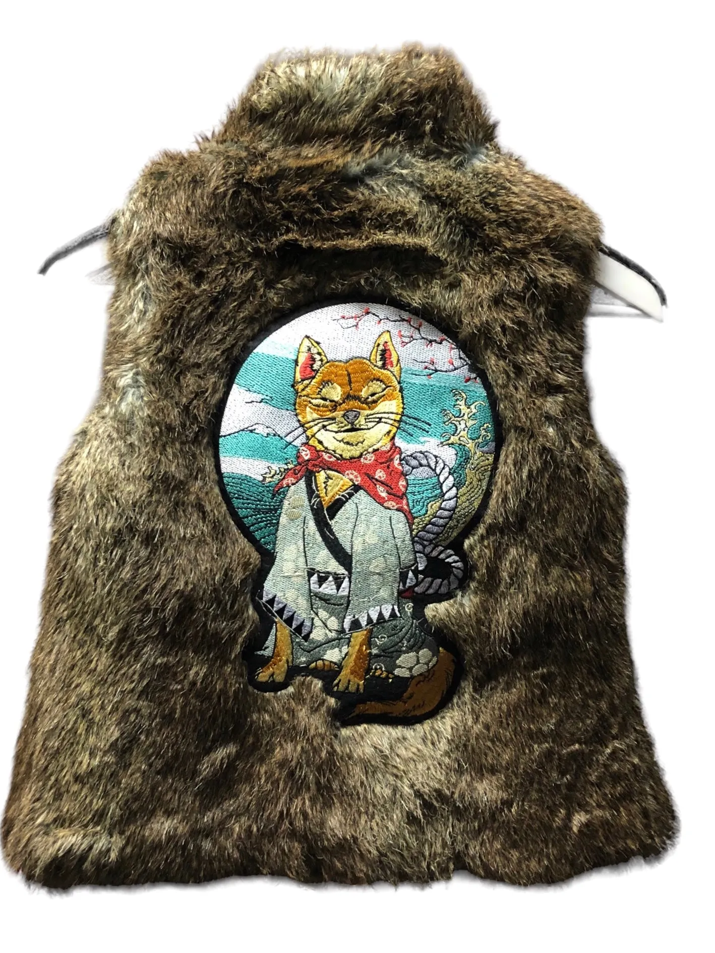 Embellished Shiba Inu faux fur vest