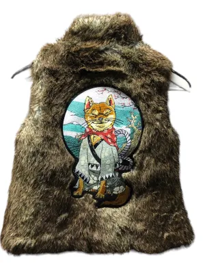 Embellished Shiba Inu faux fur vest