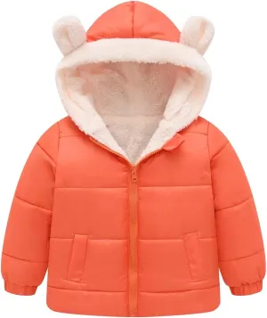 EnJoCho Boys And Girls Middle Children Solid Color Ears Cute Pocket Short Cotton Padded Children's Coat Girls