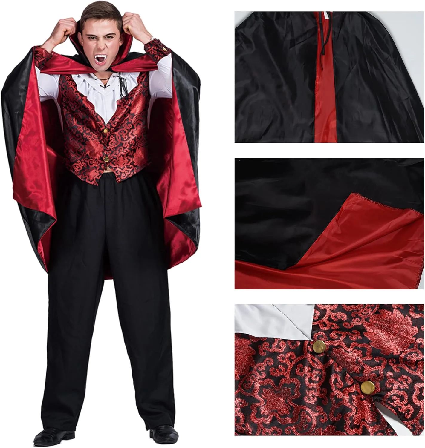 EraSpooky Men's Vampire Halloween Costume Shirt   Cape Cloak Adult Bloody Bat Funny Cosplay Party
