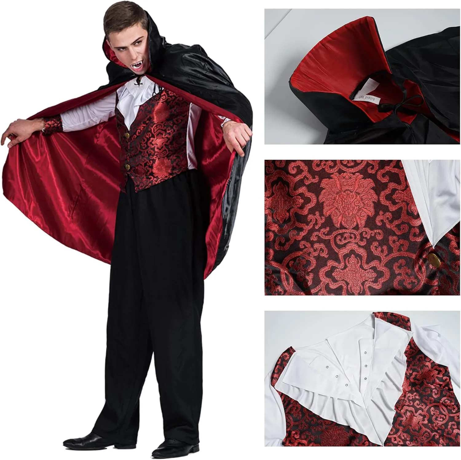 EraSpooky Men's Vampire Halloween Costume Shirt   Cape Cloak Adult Bloody Bat Funny Cosplay Party