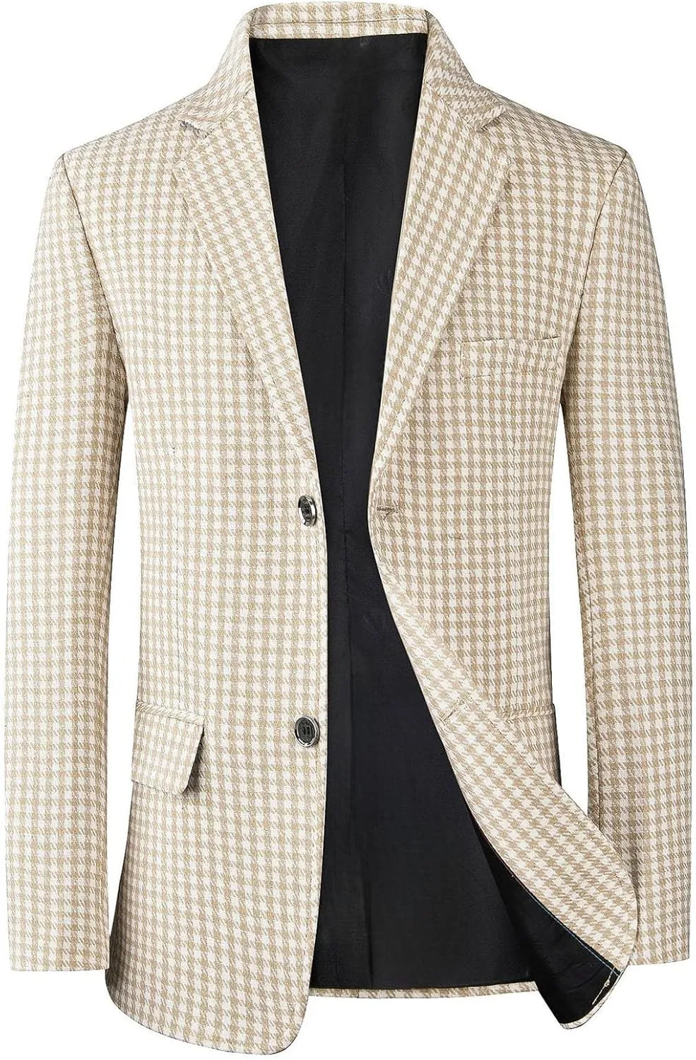 evzosrz Men's Houndstooth Blazers Classic Slim Fit Business Two Button Plaid Tuxedo Prom Wedding Groom Suits Jackets Coats