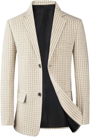 evzosrz Men's Houndstooth Blazers Classic Slim Fit Business Two Button Plaid Tuxedo Prom Wedding Groom Suits Jackets Coats