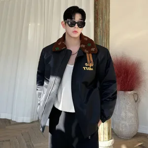 Fashion Men's Padded Jackets Printed Colour Turn-down Collar Letter Contrast Color Male Cotton Tops Niche Coats 9C8836
